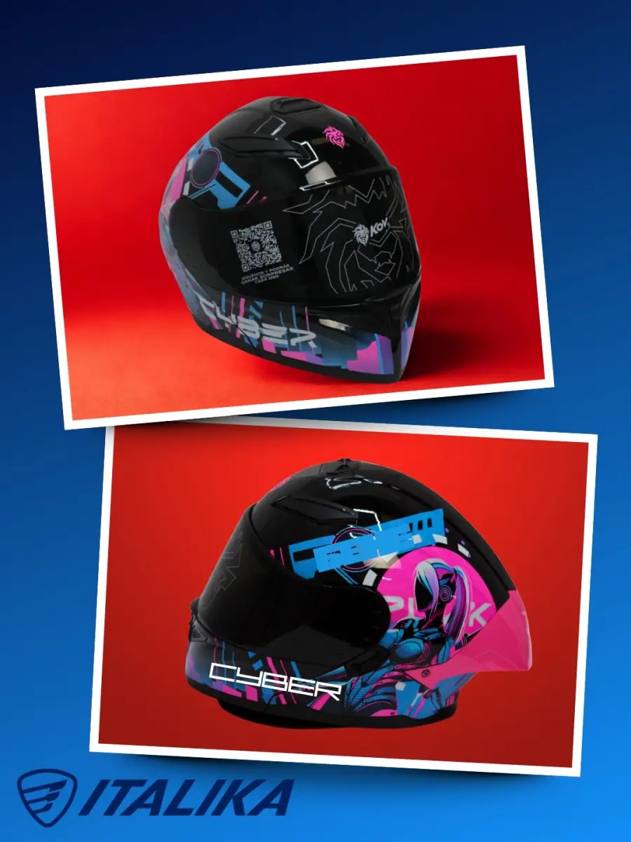 Casco Cyber con gráficos neón