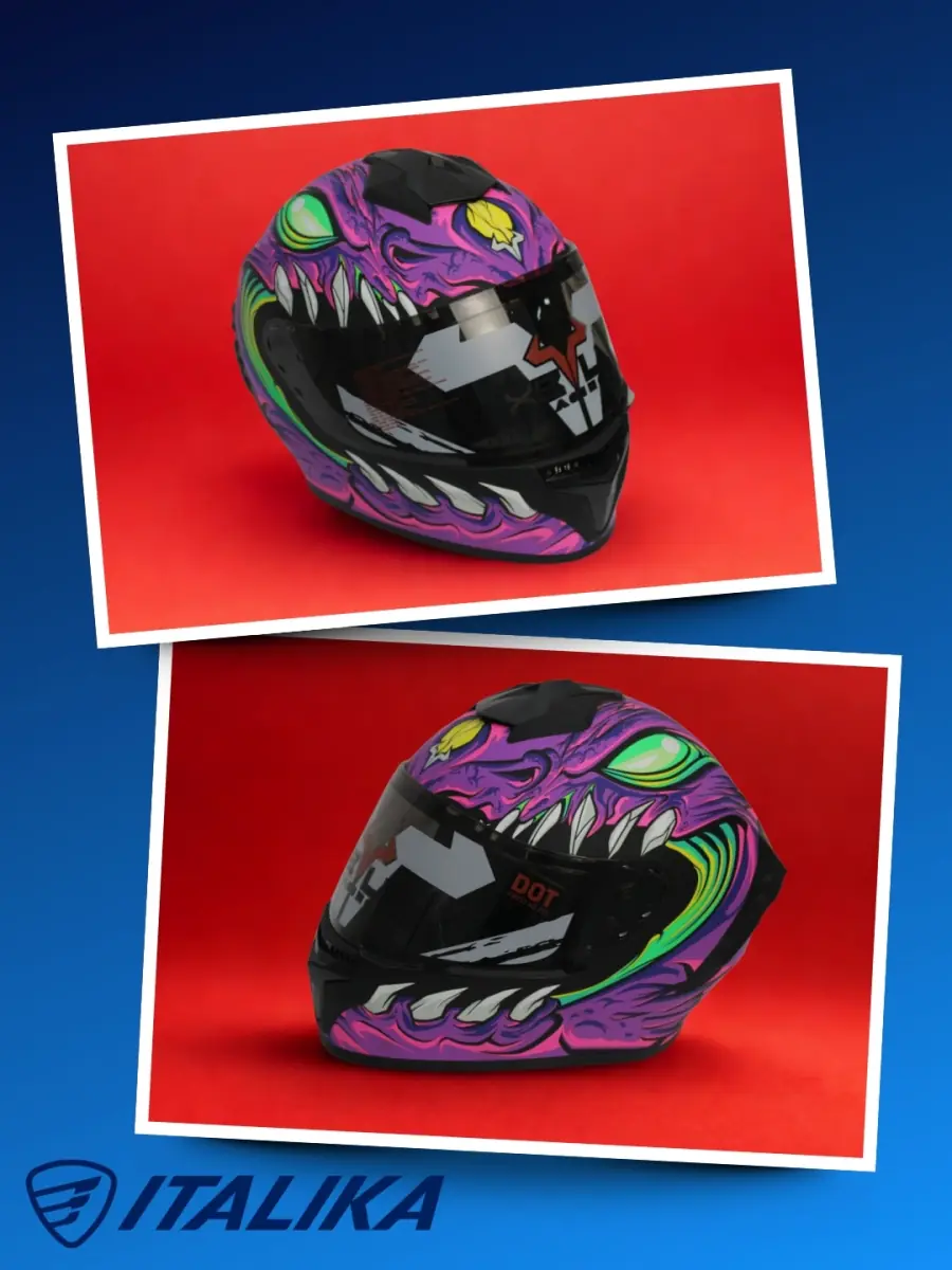 Casco AXE con gráficos púrpura y verde